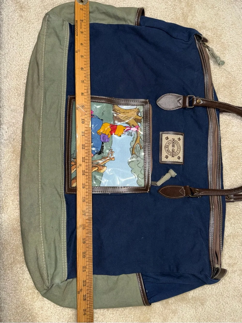 Vintage Winnie the Pooh Gear Duffel Bag Blue Green Travel Weekender Disney